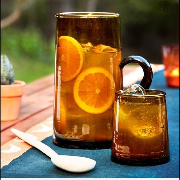 Moroccan 4 Piece Hand-blown Amber Glass Pitcher and Glasses Set - Picture 2 of 14